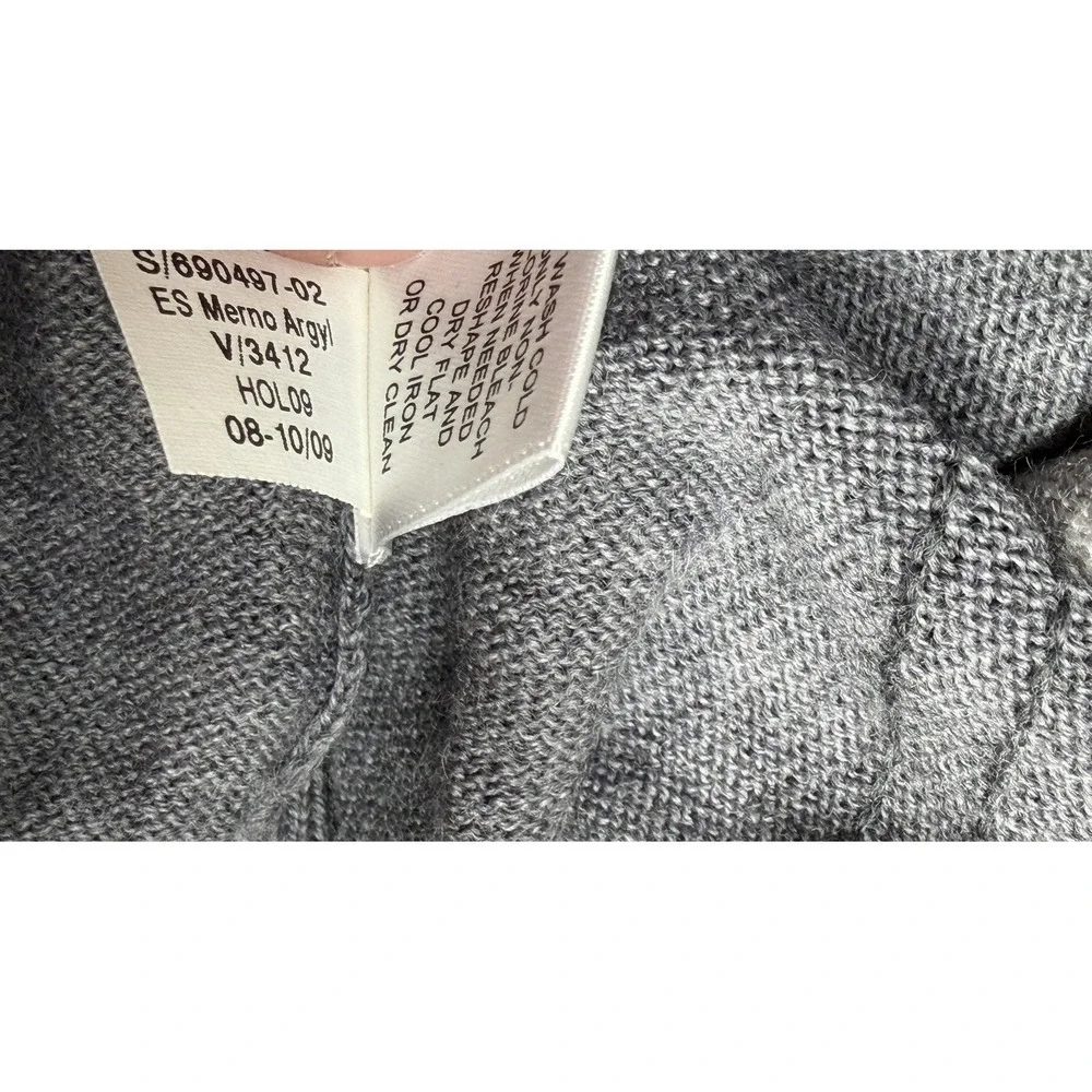 Banana Republic Sweater Mens Large Gray Extra Fine Merino Wool Argyle‎ Preppy
